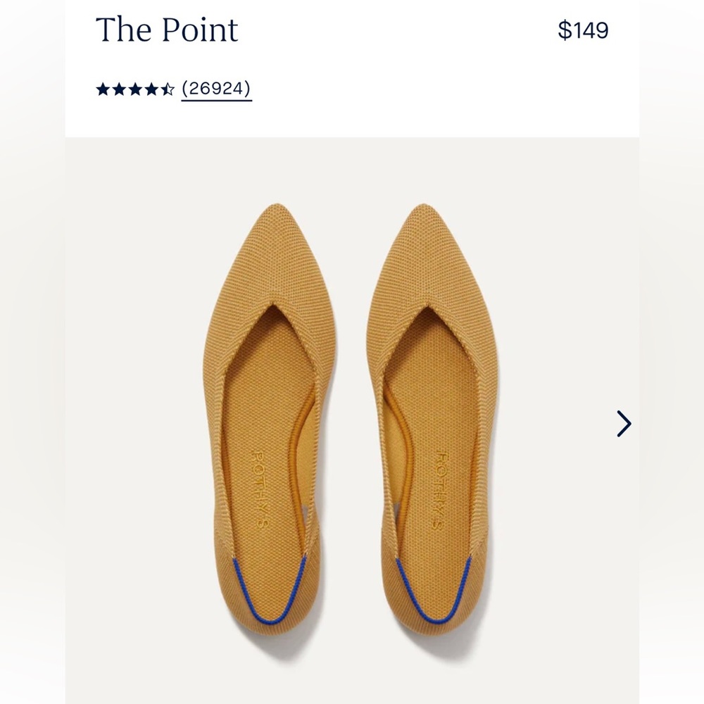 EUC. Rothy’s Pointed Flat in Sunflower. Size 10.5.